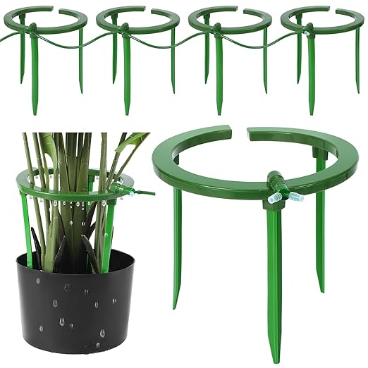 Tujoe 4 Sets Drip Irrigation Ring Water Ring 3 Leg Support Drip Emitter with 1/8 Inch Barbed Inlet Fitting Removable Stakes for Grow Media Irrigation System Rain Watering Tree Plants (12 Inch)