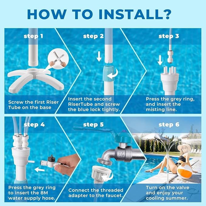 Tesmotor Stand Misters for Outside Patio, Standing Misters with Adjustable 46in Height, 5 Brass Nozzles and 26FT Line, Standing Misting Cooling System for BBQ, Patio, Pool, and Outdoor Water Fun