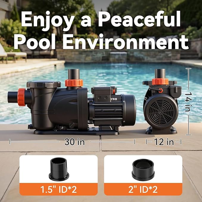 LEO 2HP In/Above Ground Pool Pump High Flow Powerful Self Priming Pool Pump, Single Speed 220V 6950GPH, Red