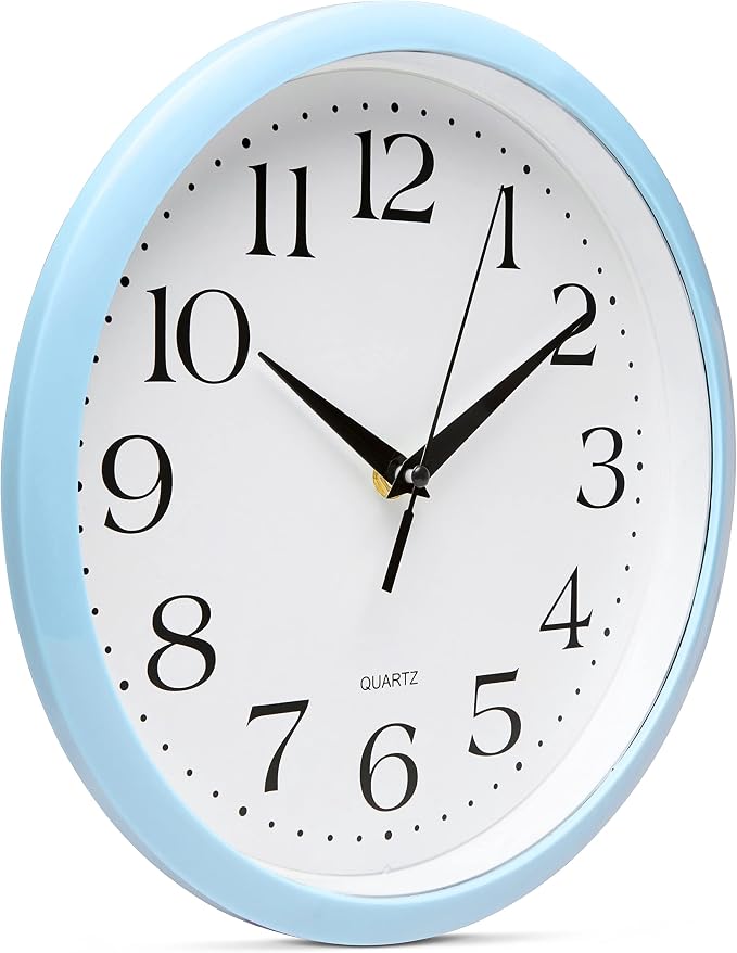 Bernhard Products Light Blue Wall Clock Silent Non Ticking - 10 Inch Quality Quartz Battery Operated Round Easy to Read Home/Kitchen/Office/Classroom/School Clock