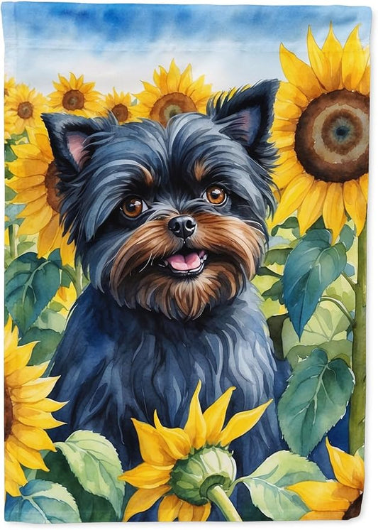 Caroline's Treasures DAC6000CHF Affenpinscher in Sunflowers House Flag Large Porch Sleeve Pole Decorative Outside Yard Banner Artwork Wall Hanging, Polyester, House Size, Multicolor