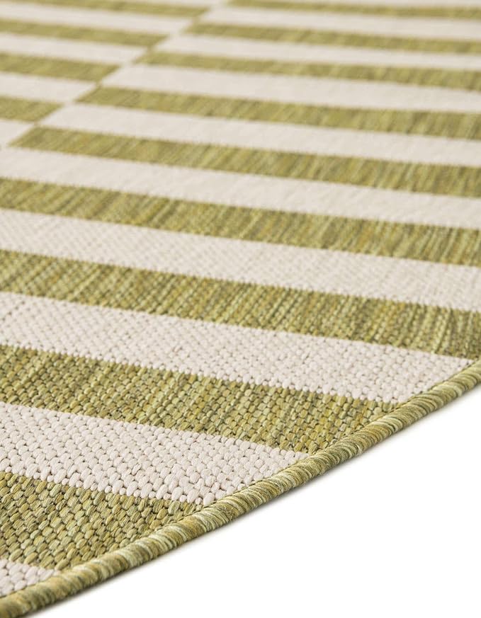 Unique Loom Outdoor Striped Collection Area Rug - Striped (5' 1" Round Green/Ivory)