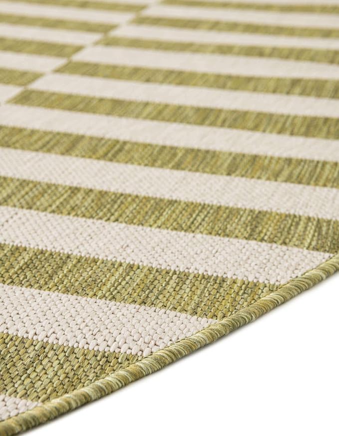 Unique Loom Outdoor Striped Collection Area Rug - Striped (6' 1" Round Green/Ivory)