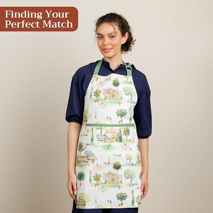 Maison d' Hermine Aprons for women with Pocket 100% Cotton (27.50"x31.50") | Adjustable Neck Strap & long ties Apron Men Chef Wedding Cooking Gardening Server Maid