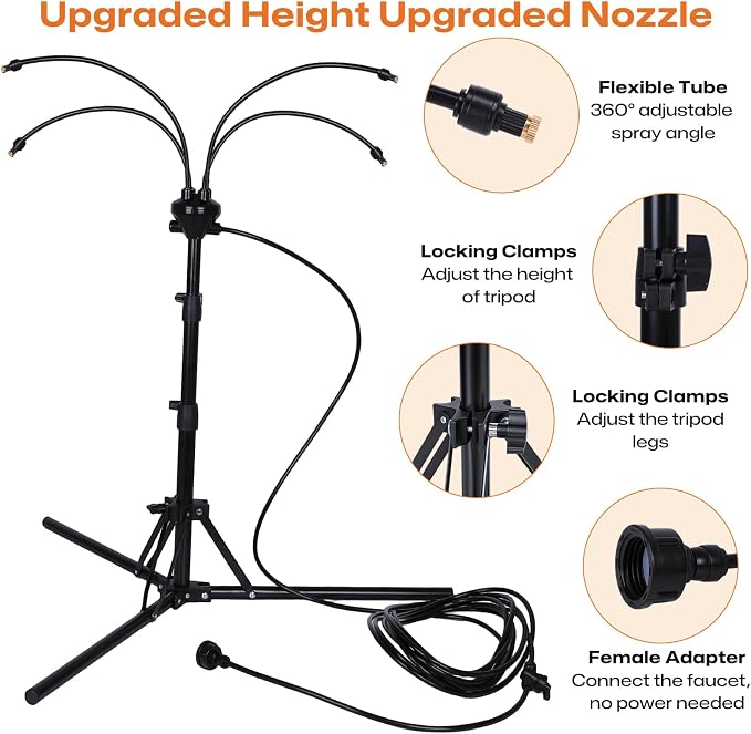 Standing Misters for Outside Patio Cooling, 5.3 FT Adjustable Stand Misting System, 4 Brass Nozzles + 4 Extra Heads, Thickened Base Portable Water Mister for Garden, Deck, Poolside