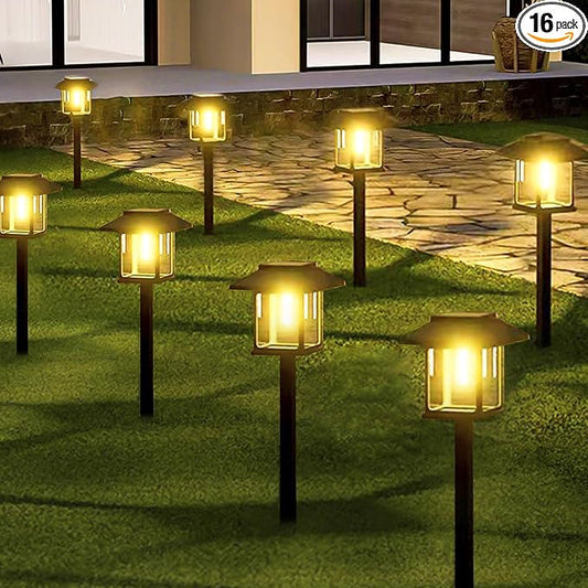 16-Pack Solar Lights Outdoor (Extra-Bright & Auto On/Off), Solar Powered Garden Lights, Outdoor Waterproof Solar Pathway Lights for Patio, Path, Yard, Landscape, Driveway, Walkway Decor (Warm White)