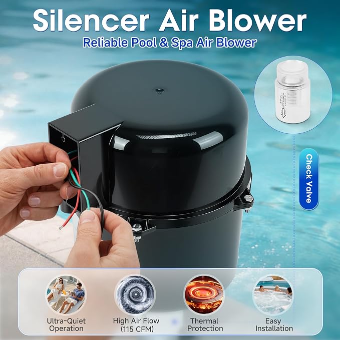 6310241 Silencer Spa Blower 1HP 240 Volt 2.6 Amp 2 Years Warranty | Replacement for Air Supply, Direct 2 Inch Plumbing System, Quiet & Shock-Absorbing Design, for Pool Hot Tub & Spa 4-8 jets