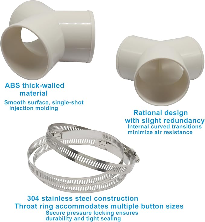 BokWin 4-Inch Duct Splitter, 3 Way Y Shape | White ABS, Duct Connector, 3 Hose Clamps Included, For Exhaust Fan and Dryer Vent Hose