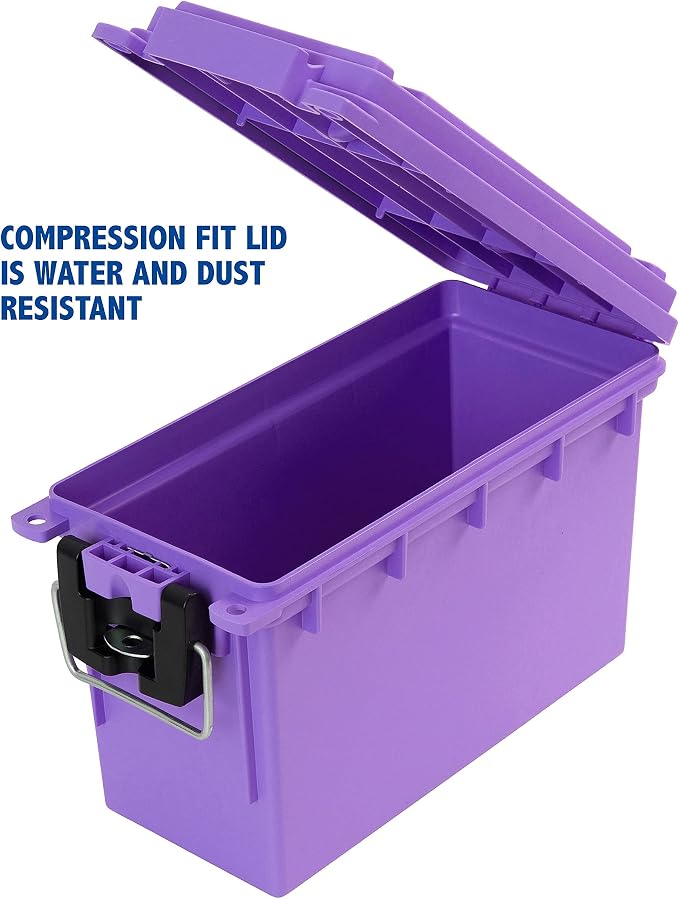 Sheffield 12632 Ammo Storage Box, Stackable .30 Cal Field Boxes, Water and Dust Resistant, Lockable Storage Box with Handle, Secures Hunting Gear, Supplies, & Bullets, Made in USA, Purple(Pack of 6)