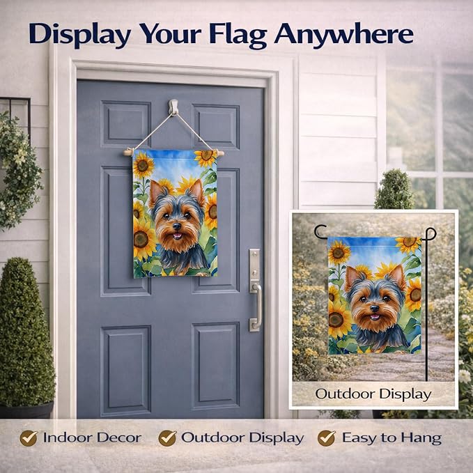 Caroline's Treasures DAC6178GF Yorkshire Terrier in Sunflowers Garden Flag Mailbox Flag Decorative Yard Flag Banner Outside Patio Artwork Yard Flower Beds, Garden Size, Multicolor