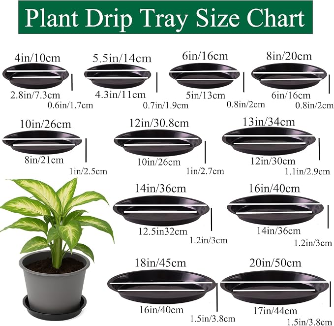 30 Pack Plant Saucer 4 Inches Plant Trays for Pots Plastic Round Drip Trays Flower Pot Saucers Black Planter Water Tray Plant Drainage Tray, Black