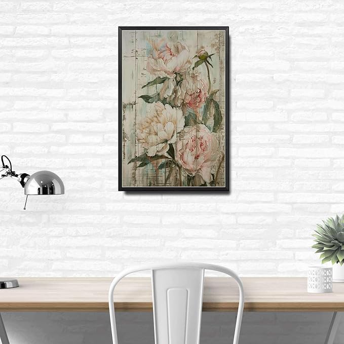 Metal Sign Tin Sign Vintage Wall Art Shabby Chic Peony Tin Sign for Floral Opulence Rustic Wall Decor and Distressed Wood Surfaces Metal Sign for Home Decor 12×16 Inches with Metal Frame