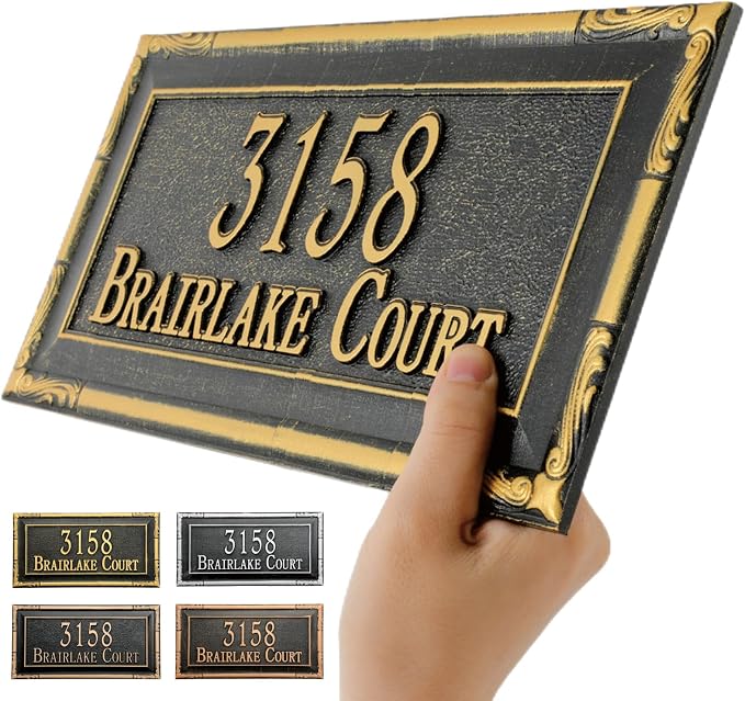 Address Sign Lawn Mounted - Custom House Number Plaque Sign with 2 Metal Stakes,House Address Numbers for Outside House,Yard,Garden,Grass,Ground,Drive Way,Lawn,4 Colors, 12''x 6''