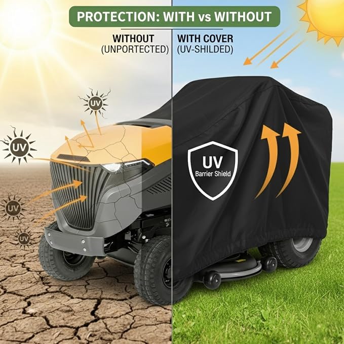 Riding Lawn Mower Cover for Outdoor, 210D Waterproof Lawn Tractor Covers Heavy Duty, Fits Decks up to 54”, with Storage Bag
