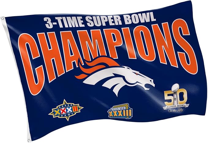 Team Sports America NFL Denver Broncos Multi-Win Superbowl Champions 3x5 Flag for Outside with Grommets | Outdoor & Indoor | Heavy Duty Flag & Banner | Works with Flag Pole for Outside House