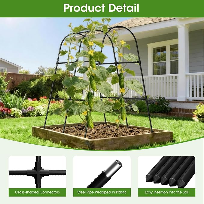 Cucumber Trellis for Raised Bed,U-Shape Garden Trellis for Climbing Plants Outdoor, Metal Arch Vegetables Trellis, Plant Support for Vine (Black, 31.5" Lx21.6 Wx47.2 H-Small)