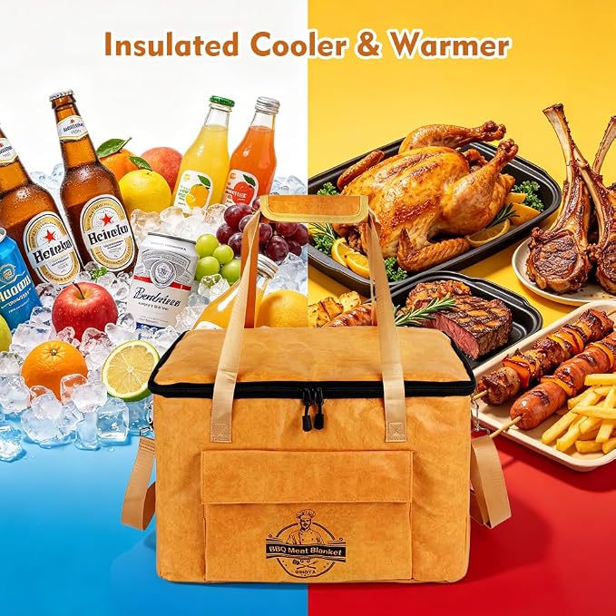 BBQ Blanket for Resting Meat, Insulated Meat Resting Bag for Brisket, Pork Shoulder & Turkey, Reusable BBQ Resting Bag for Smoker and Grilling, 16 x 10 x 10 Inch, Yellow