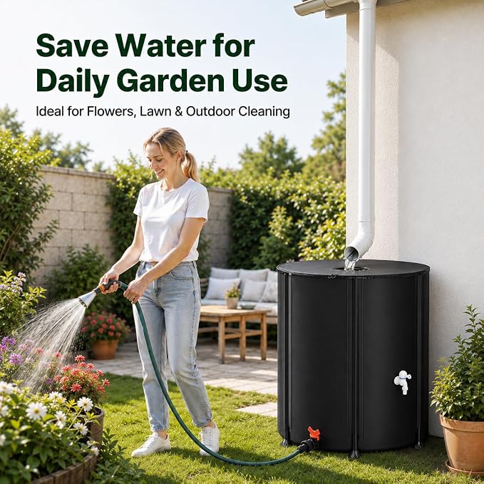 132 Gallon Collapsible Rain Barrel, Portable Rainwater Collection System, Water Storage Tank, Rain Catcher Barrel with Two Spigots and Overflow Kit, Rain Water Barrel Collector for Garden, Black