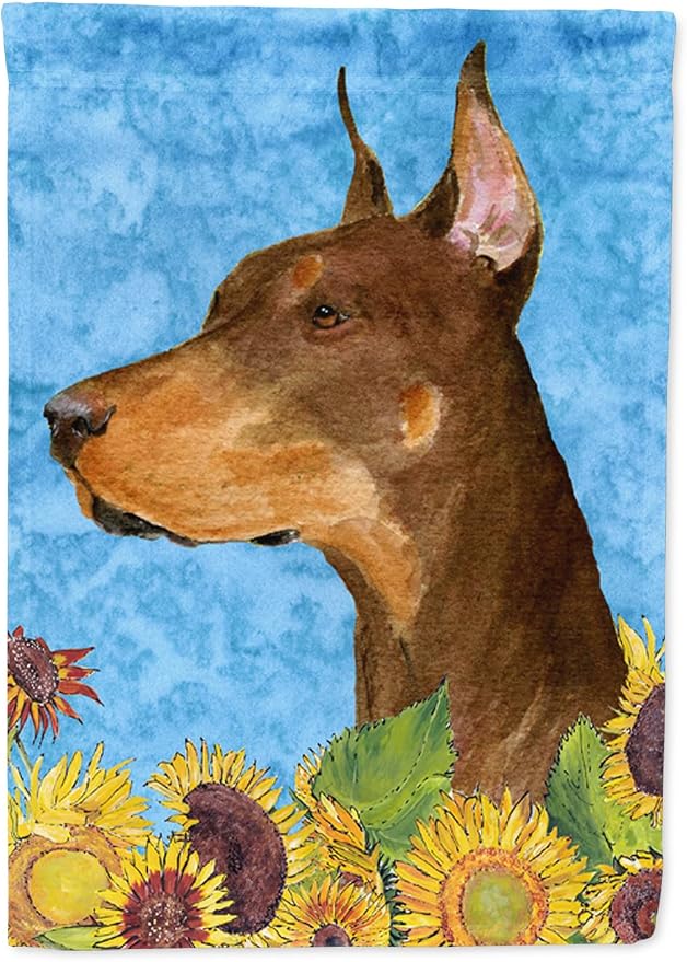 Caroline's Treasures SS4237GF Doberman in Summer Flowers Garden Flag Mailbox Flag Decorative Yard Flag Banner Outside Patio Artwork Yard Flower Beds, Garden Size, Multicolor