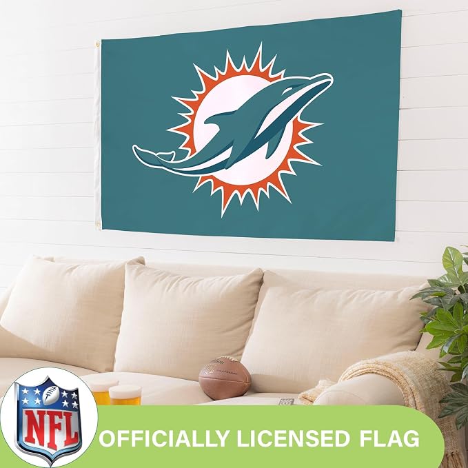 Team Sports America NFL Miami Dolphins 3 x 5 Outdoor Durable House Flag with Grommets | Sport Team Flag & Banner | Indoor Wall Decoration for Room