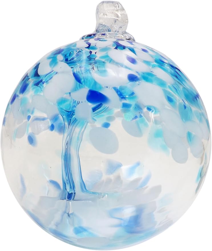 Dale Tiffany Hand Blown Glass, 3" Diameter Aqua, Tree of Life Collection, Witch Globe Hanging Garden Indoor/Outdoor Decorative Ornament Gazing Ball