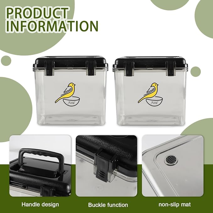 Bird Seed Storage Container 2 Pack Clear Bird Seed Container10Ib Indestructible Bird Seed Container Bird Seed Holder with Handle|for Wild Bird Seed Hermetically Or Mealworms Storage Outdoor(Black)