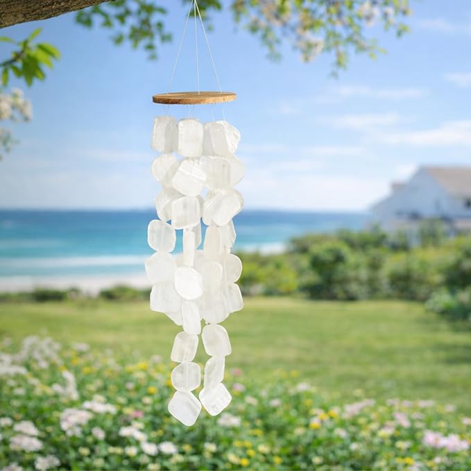 Solange & Frances Natural Capiz Shells Wind Chimes for Outside Beach Decor. Elegant Windchimes Coastal Decor Birthday Gifts for Women, Gift for Women, and Gifts for Mom