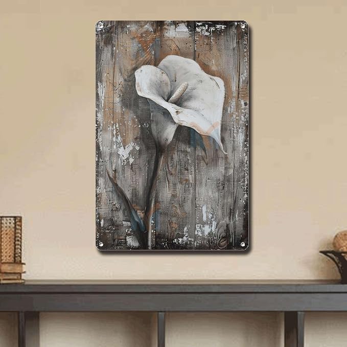 Metal Sign Tin Sign Vintage Wall Art Antique Elegance Calla Lily Tin Sign for Shabby Chic Interiors Rustic Charm and Corrosion Resista Tin Signs Gardening for Home Decor 12×16 Inches