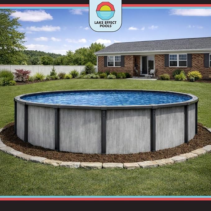 Lake Effect Pools 'Lanai' 21 ft Round Above Ground Swimming Pool | 52 Inch Resin Protected Steel Sided Walls | Bundle Includes: 25 Gauge Unibead Liner & Widemouth Skimmer