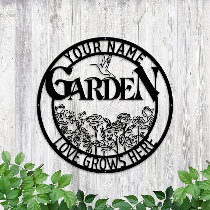 MeMate Large Garden Sign, Metal Garden Signs to Personalize, Personalized Signs, Garden Sign for Vegetable She Shed, Customized Name Wall Art Outdoor Decor, Plaque Mom Grandma,Rose Garden