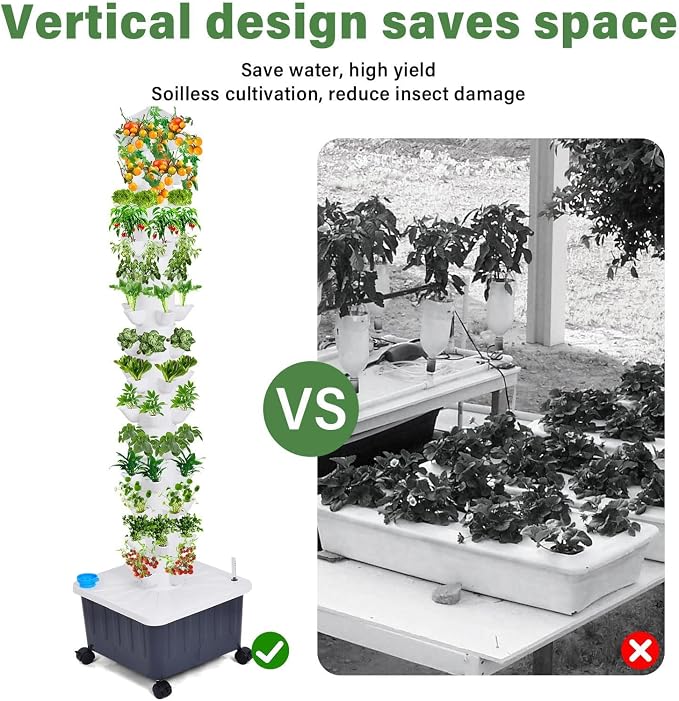 Vertical Hydroponic Grow Tower, 14-Layer 70 Slots Indoor Garden Tower with Movable Water Tank Hydrating Pump, Adapter Hydroponics Growing System Kit for Leafy Vegetables, Strawberries