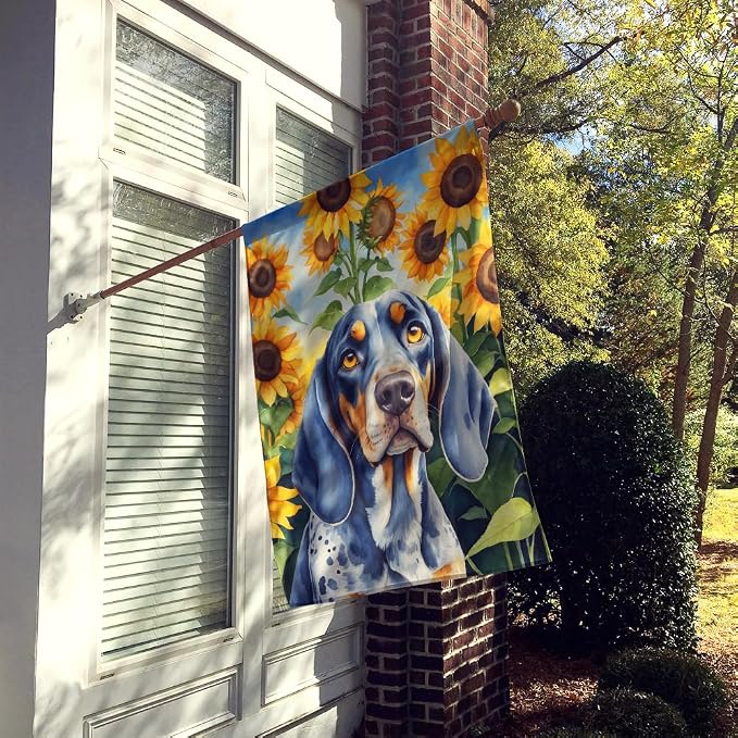 Caroline's Treasures DAC6030CHF Bluetick Coonhound in Sunflowers House Flag Large Porch Sleeve Pole Decorative Outside Yard Banner Artwork Wall Hanging, Polyester, House Size, Multicolor