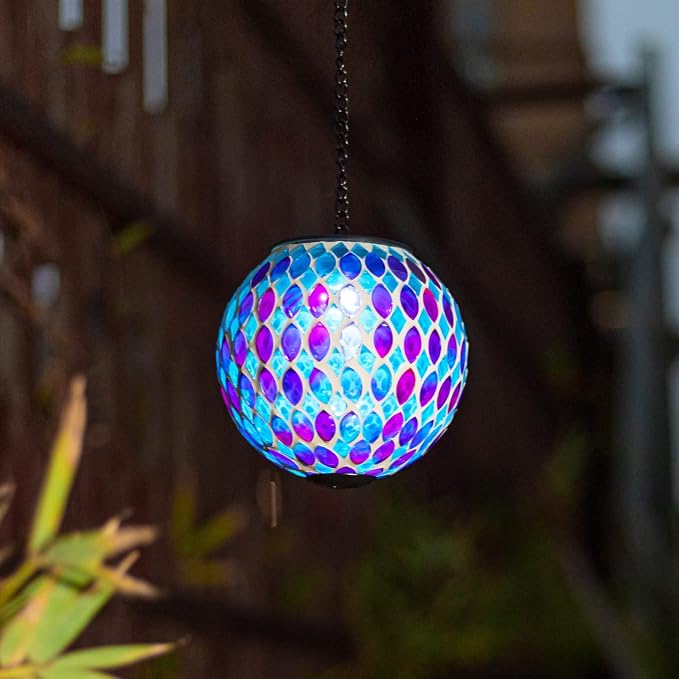 VCUTEKA Hanging Solar Lanterns Mosaic Solar Lights with Hook Up, Outdoor Garden Lights Decor for Yard Tree Fence Patio