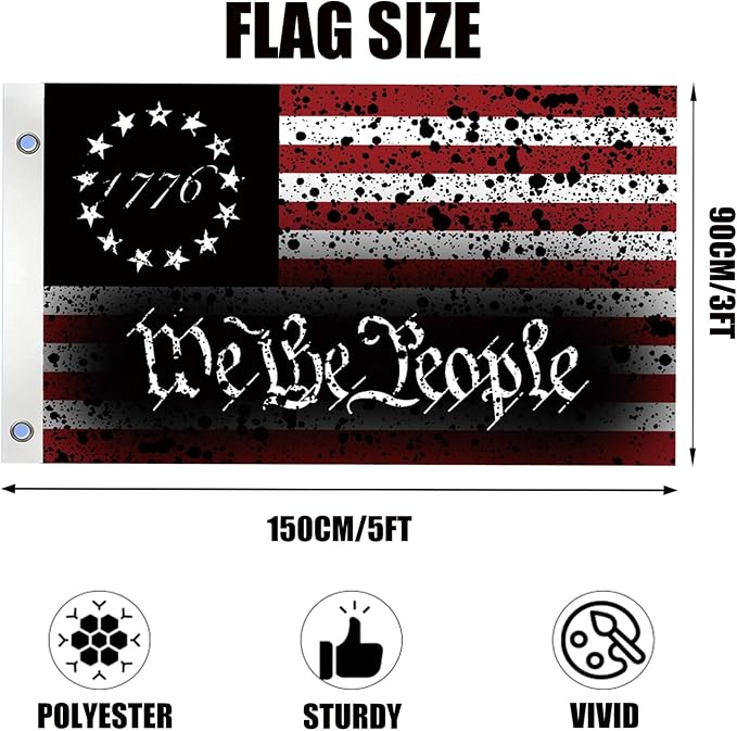 We The People 1776 Flag 3x5 Ft Outdoor Double Sided, Vintage Distressed American Flag with We The People, 150x90cm Patriotic Banner for 4th of July, Independence Day, Yard, Home Decoration