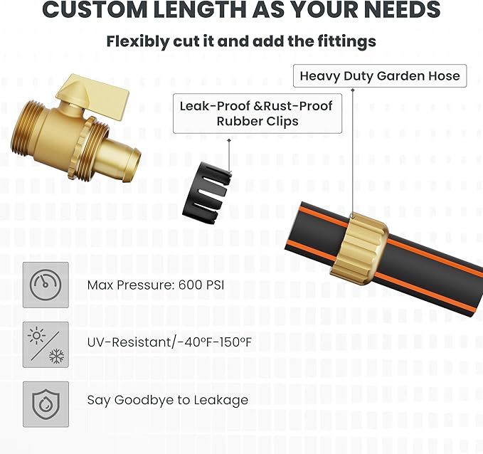 Giraffe Tools Hybrid Garden Hose 35ft x 5/8", Male and Female Fittings with Shut off Valve, Flexible, Heavy Duty, Leakproof, Lightweight Water Hose