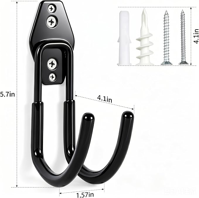 Hose Hanger Wall Mount 2 Pack,Heavy Duty Hose Holder with Screws Metal Hose Hangers for Outside,Hose Rack Suitable for Garage,Garden and Yard,Black