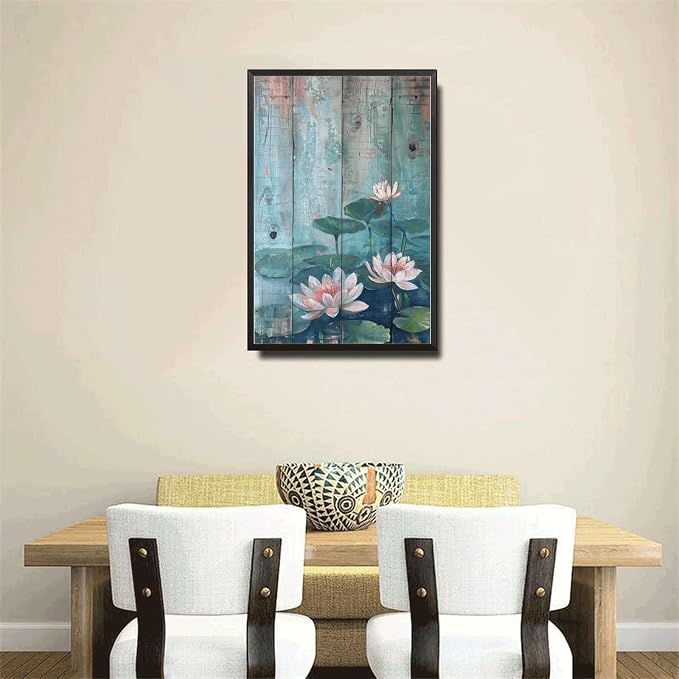 Metal Sign Tin Sign Vintage Wall Art Shabby Chic Water Lilies Tin Sign for Vintage Pond Tranquility Rustic Wall Art and Distressed Woo Funny Sign for Home Decor 6×8 Inches with Metal Frame