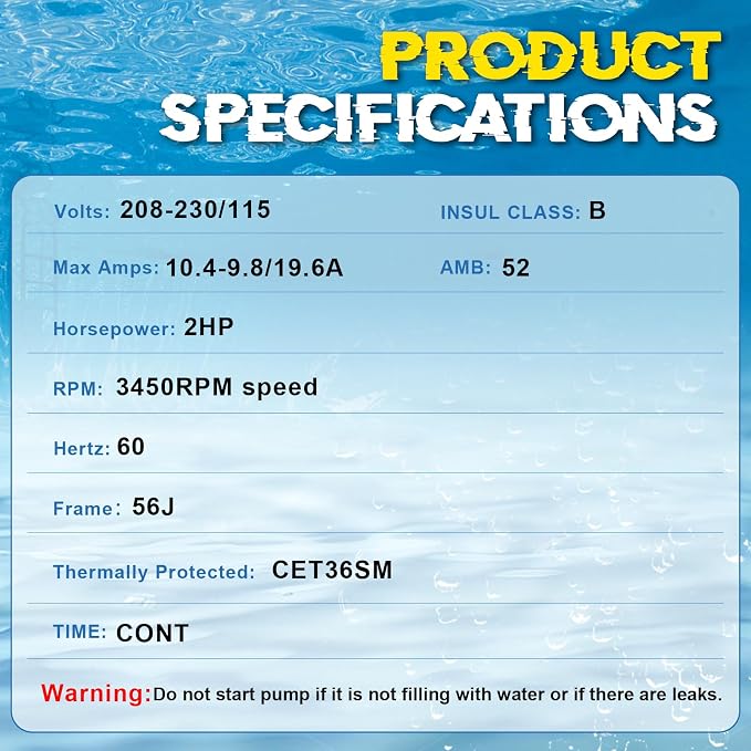 UST1202 Pool Pump Motor 2HP 56J Frame Fit for A.O. Smith SP2615X20 Pump | 56J Frame, 115/230V Dual Voltage, 3450 RPM, 1045 Steel Shaft, Swimming Pool Replacement Motor