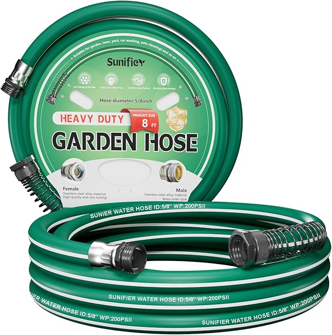 Short Garden Hose 8 ft – Hybird Water Hose Leader - Small Hose Extension, Lightweight Hose Extender for Lawn Watering, Car Washing - Burst 500 Psi (Green, 8 FT)