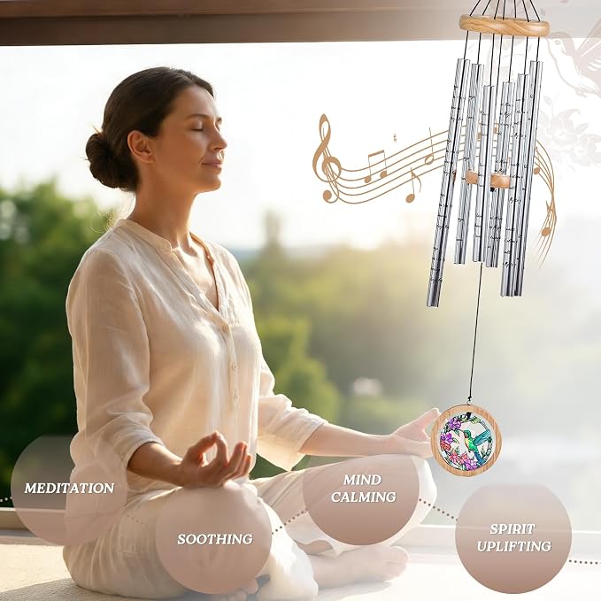 Sympathy Wind Chimes for Outside 34" Hummingbird Memorial Wind Chime Outdoor for Garden Porch Decor Hummingbird Memorial Sympathy Gift for Loss of Loved One Mom Dad Grandpa Grandma Friends
