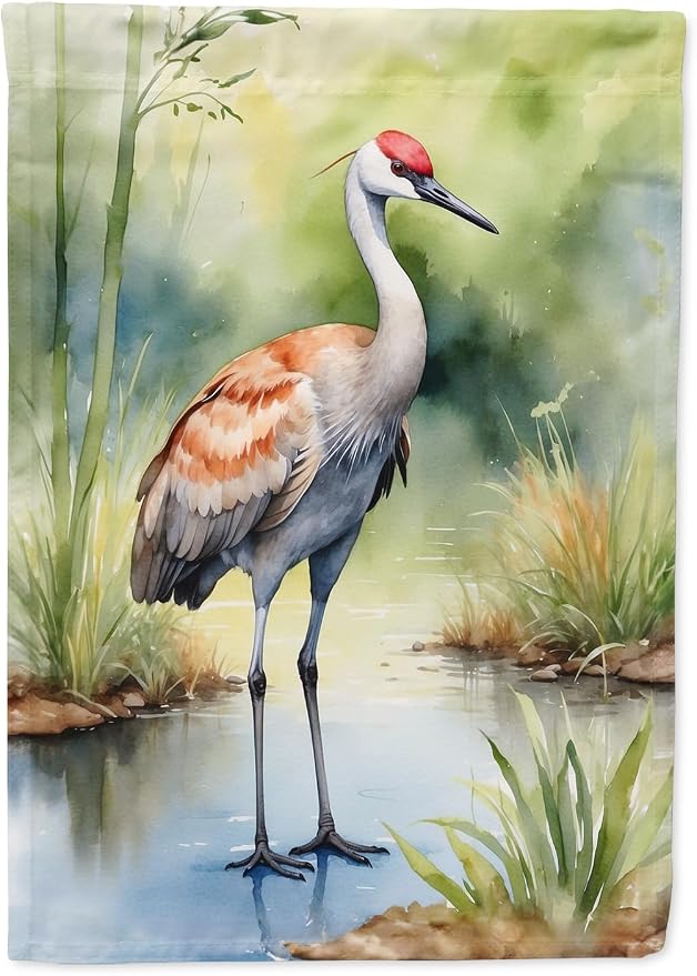 Caroline's Treasures Sandhill Crane House Flag Large Porch Sleeve Pole Decorative Outside Yard Banner Artwork Wall Hanging, Polyester, House Size, Multicolor