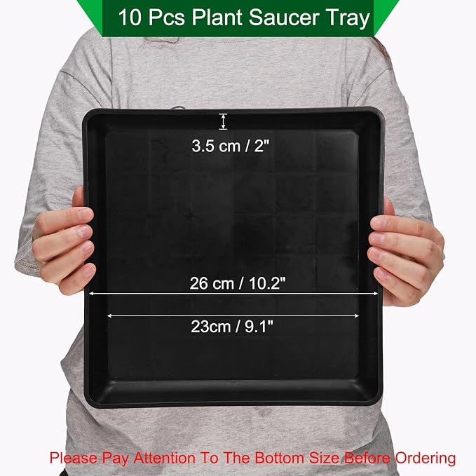 PATIKIL Plant Saucer Tray, 10 Pack 10 Inch Plastic Square Plant Saucer Flower Planter Drip Tray for Indoors Outdoors Patio Balcony, Black