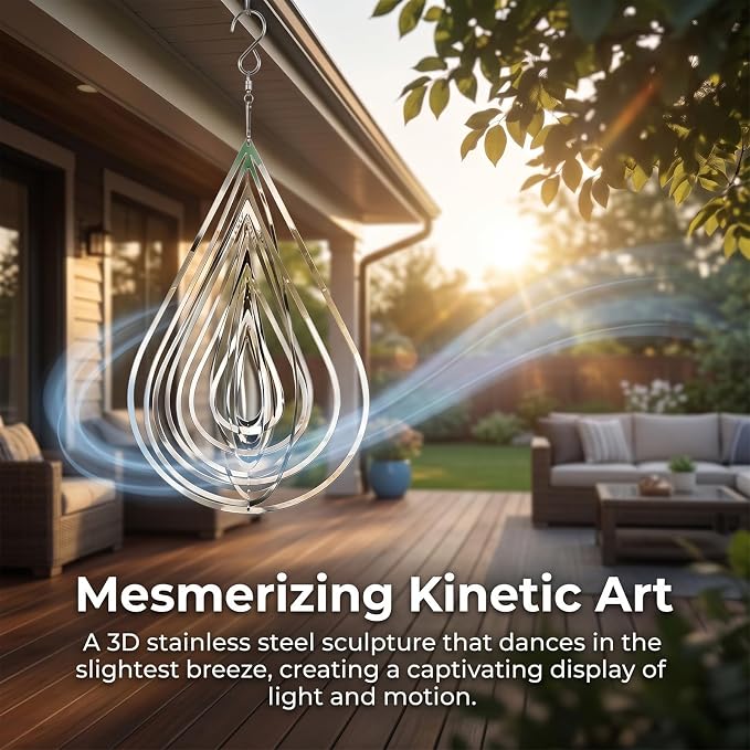 3D Water Drop Wind Spinners, Stainless Steel Hanging Reflective Spinner Set | Outdoor garden yard decor, bird deterrent, decorative gift for mom and women