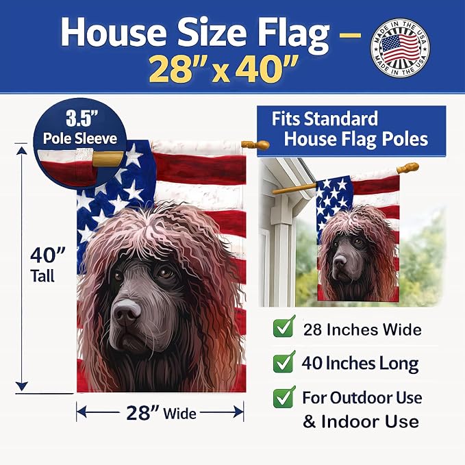 Caroline's Treasures CK6572CHF Irish Water Spaniel American Flag House Flag Large Porch Sleeve Pole Decorative Outside Yard Banner Artwork Wall Hanging, Polyester, House Size, Multicolor