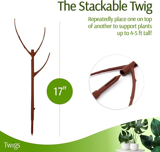 Twigs GA Stackable Plant Support Stakes, Begonia Red, 3-Pack, 17" L | Made in USA, UV-Protected Sticks, Natural-Looking Stem Support Stakes, Stackable Poles for Indoor & Outdoor Plants up to 5ft