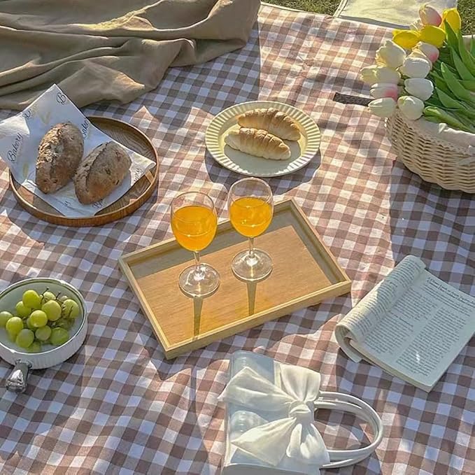 LRUUIDDE Oversize Picnic Beach Blanket, 80''x60'' Outdoor Waterproof Foldable Sandproof Blankets Plaid Picnic Mat for Beach Camping on Grass Picnic Blankets (Brown, 80x60in)