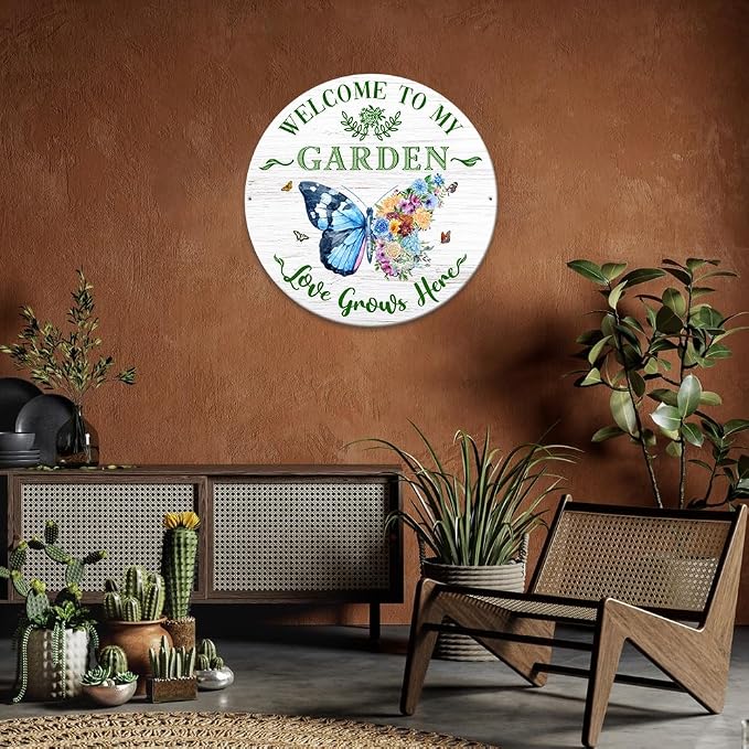 MeMate Garden Sign Outdoor Decorations, 12 inches Metal Signs Decor Outside, Gardening Gifts for Family Friends Gardeners, Rustic Plaque for Potting Shed, Flowers Vegetable Gardens (03)