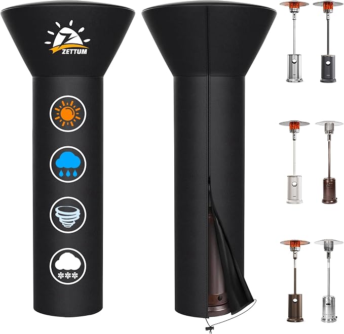 Zettum Patio Heater Covers - 600D Outdoor Heater Cover with Zipper Waterproof Heavy Duty, Propane Heat Cover for East Oak, Hampton Bay, Fire Sense and More (89" Height x 33" Dome x 19" Base)