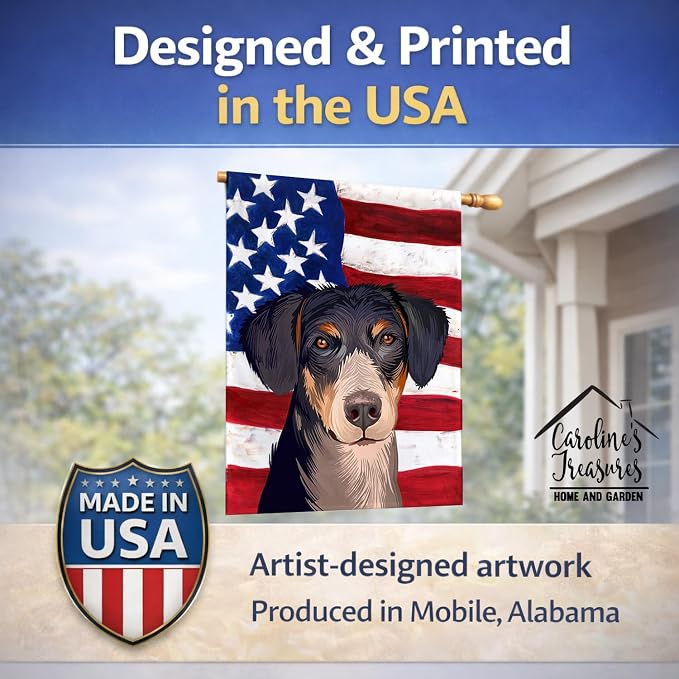 Caroline's Treasures CK6520CHF Eurohound Dog American Flag House Flag Large Porch Sleeve Pole Decorative Outside Yard Banner Artwork Wall Hanging, Polyester, House Size, Multicolor