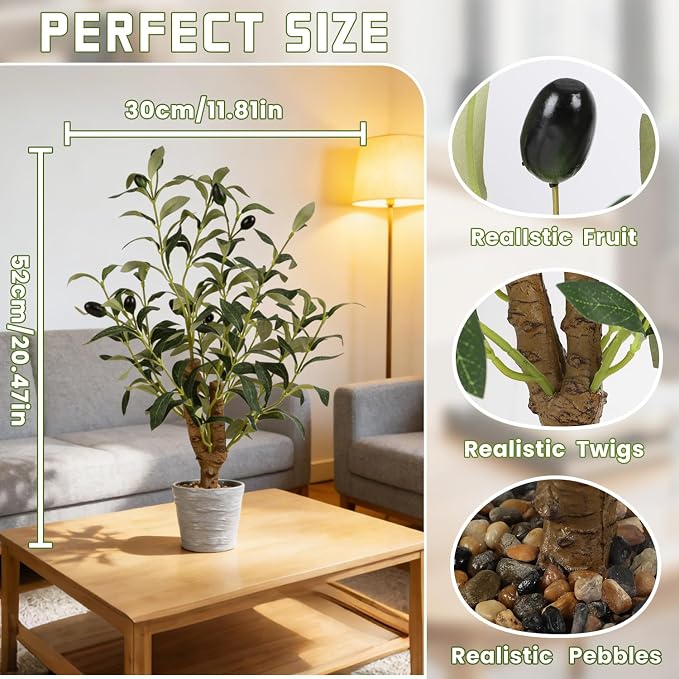 TOARTi Artificial Small Olive Tree Potted Plant with Stone Pot, 11.8" Tall Japanese Bonsai Tree Faux Plants Desk Plant, Realistic Greenery Decor for for Home Bedroom Bathroom Office Desk